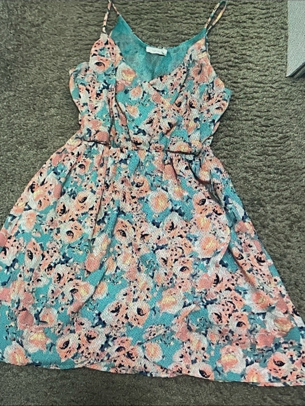 Lush Teal and Peach Floral Spaghetti-Strap Mini Dress